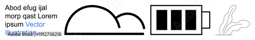 Renewable energy, sustainability, technology, minimalism, design concepts, futuristic visuals. Abstract battery icon, curved cloud shape and flowing organic lines. Renewable energy