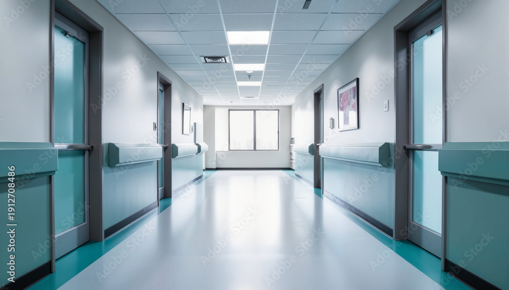 Obraz premium Empty hospital corridor symbolizing cancer patients' journey, healing