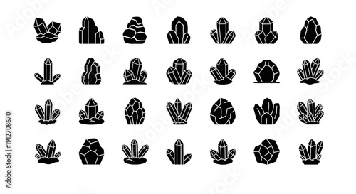 Collection of Black and White Crystal Gemstone Silhouettes.