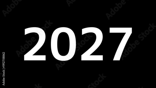 シンプルな文字が白の1から2027まで数字がカウントアップアニメーション（背景透過）