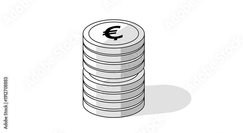 Stack of Euro Coins Isometric Line Art Illustration