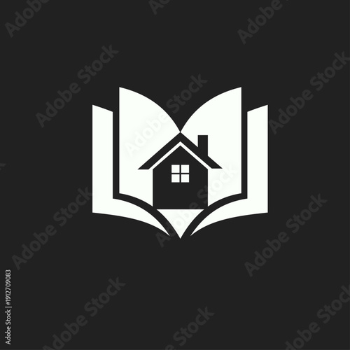 Open Book and House Logo Symbolizing Home Education and Real Estate Knowledge