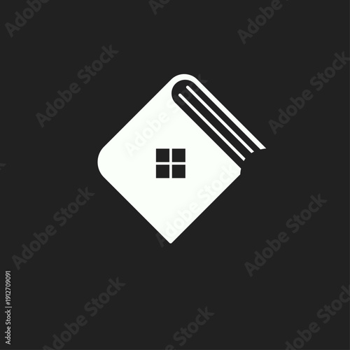 Minimalist Book House Logo Design with Window Icon on Dark Background