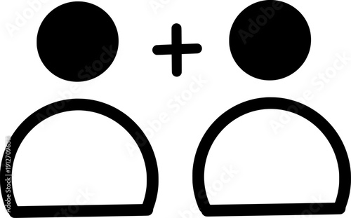 Add Friend and User Connection Icon with Plus Symbol for Social Media Profile Design. People Collaboration and Teamwork Symbol. User Group Icon with Plus Sign for Member Registration Interface