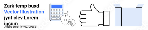 Education, nutrition guidance, positivity, packaging solutions, health awareness, feedback systems. a calculator, apple thumbs up and open box. Education and nutrition guidance concept