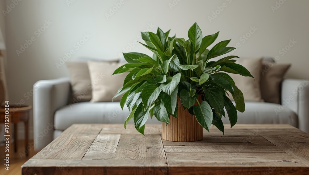 Fototapeta premium Houseplant on wooden table in lounge