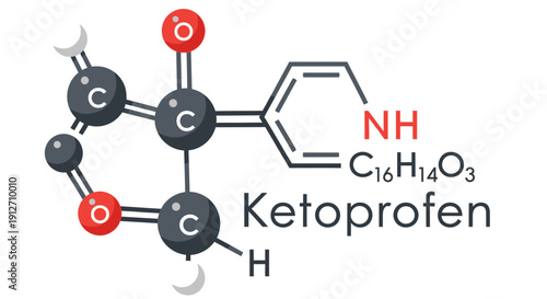 Ketoprofen chemical molecular structure formula illustration.