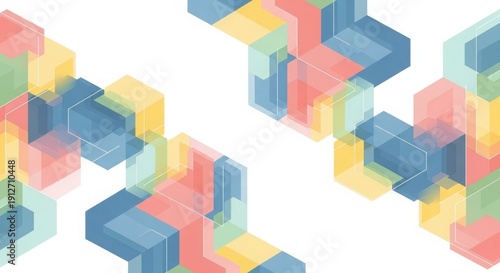 Vibrant 3D geometric blocks in colorful transparent layers