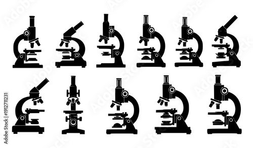 Flat Minimal Microscope Icons Vector Black and White for Science