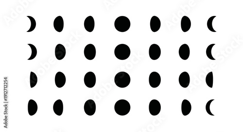 Phases of the Moon - A Complete Lunar Cycle Illustration.