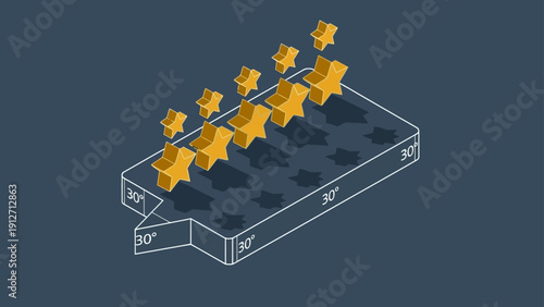isometric 3d golden stars on a dark blue platform symbolizing top customer ratings business success and quality review systems.