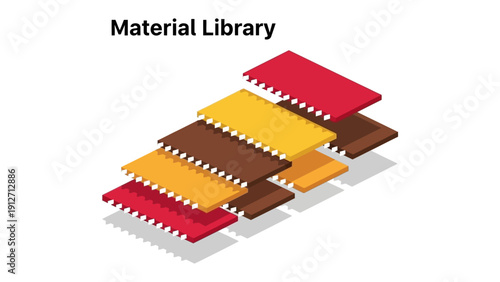 isometric material library displaying organized layers of color and texture samples ideal for design resources product development and creative selection