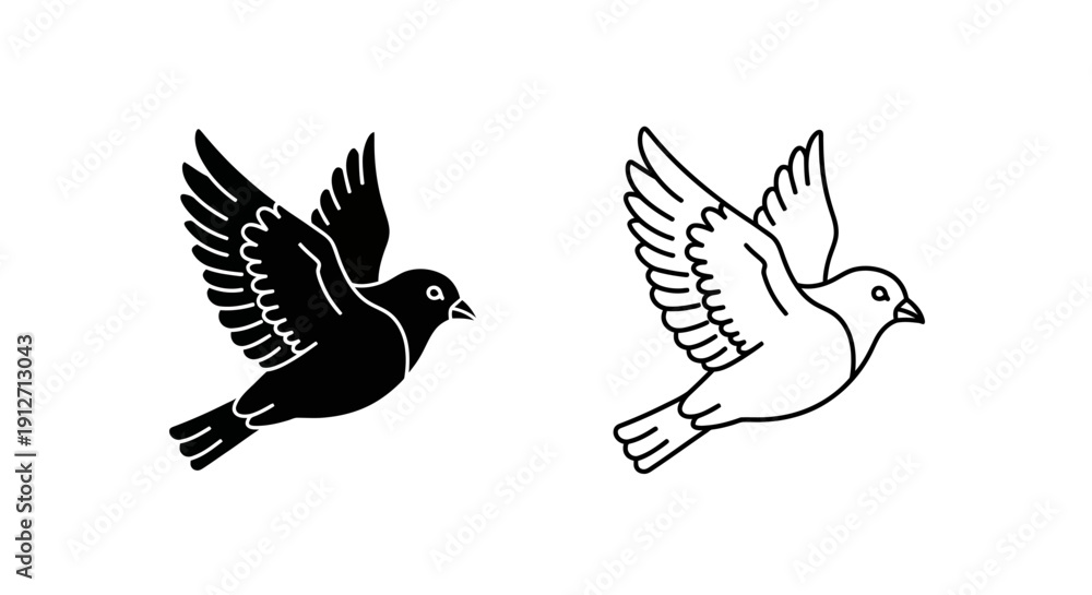 Fototapeta premium Two birds flying, one black one white, vector illustration, minimalist design, symbolic art Vector