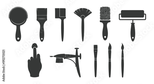Painting Tools and Brush Icons Set Vector