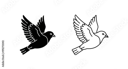 Two birds flying, one black one white, vector illustration, minimalist design, symbolic art Vector