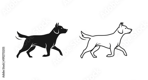 Black and white dog illustration, silhouette, line art, vector, simple, minimalist, pet Vector