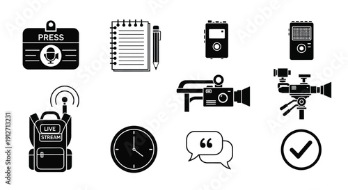 Press Media and Communication Tools Icons Vector
