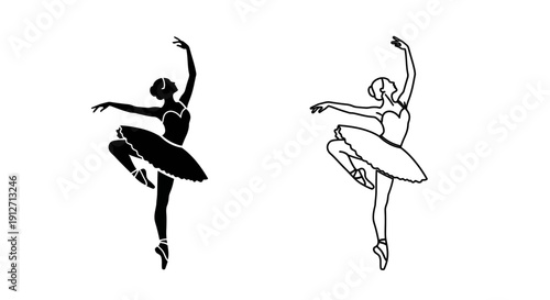 Elegant ballerina silhouettes in black and white graceful dance positions Vector