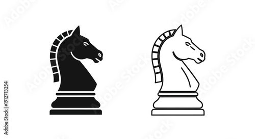 Black and white chess knight pieces on a chessboard background Vector