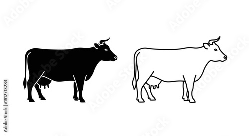 Black and white cow silhouettes on white background Vector
