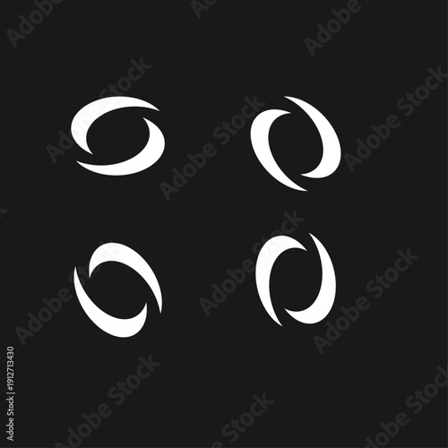 Dynamic Set of Four Abstract White Curved Oval Shapes