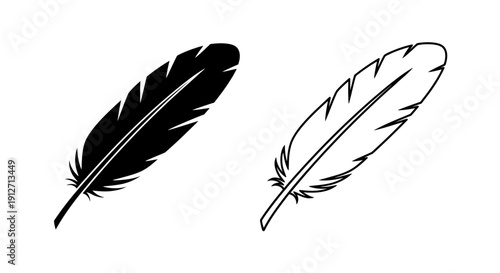 Two black and white feather illustrations for design projects Vector