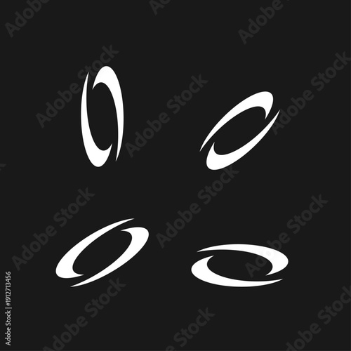 Abstract Dynamic Oval Logo Elements Set. Modern White Curved Graphic Shapes for Tech Branding.