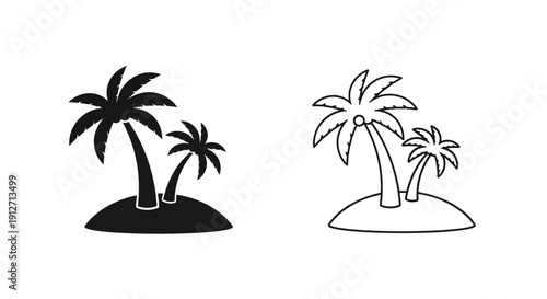 Two palm trees on a small island, tropical paradise, beach, vacation, summer, holiday Vector