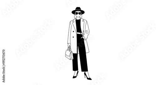 Stylish Woman Wearing Hat and Sunglasses Standing Confidently.