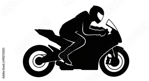 Silhouette of a motorcycle rider in a racing suit on a sport bike.