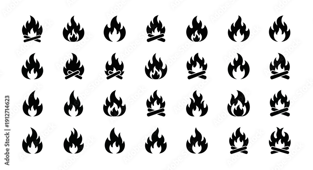 Obraz premium Collection of Fire Icons Representing Flames and Bonfires.