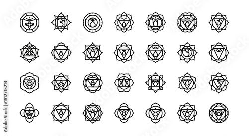 Collection of Minimalist Chakra Symbols for Spiritual Wellness.