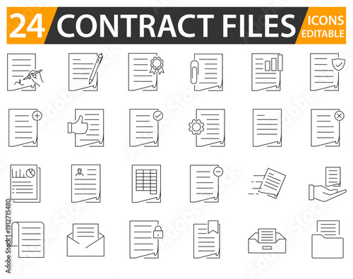 Modern Contract Files Icon Set Clean Professional Legal Document Collection