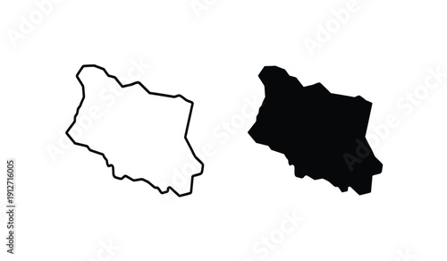 Vector illustration of a black silhouette and outline of a region