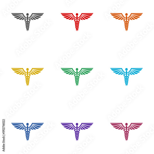 Medical Caduceus Symbol  icon isolated on white background. Set icons colorful