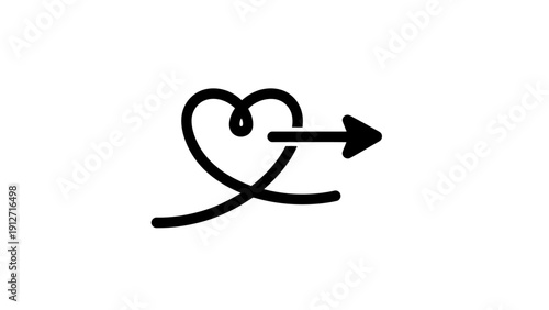 minimalist heart arrow symbol illustrating loves journey forward progress and positive direction a simple black line graphic.