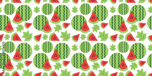 watermelon fruit seamless pattern flat summer background. fresh sweet food illustration for packaging, textile, wallpaper, or web design. simple vector. pattern with white background 