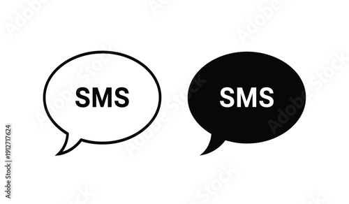 Two speech bubbles with sms text, one black and one white