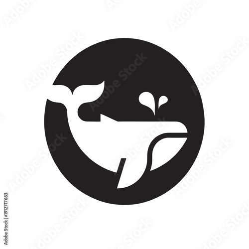 Negative Space Whale Emblem, Strong Black Silhouette, Minimalist Animal Logo Design