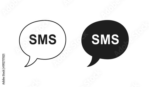 Two speech bubbles with sms text, one black and one white