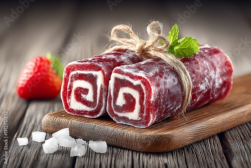 Cured Meat Roll on Wooden Board.