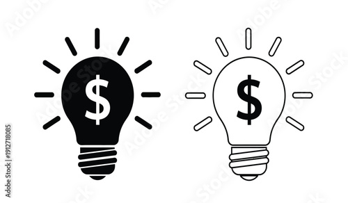 Black and white light bulb icons with dollar signs representing financial ideas and inspiration