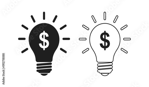 Black and white light bulb icons with dollar signs representing financial ideas and inspiration