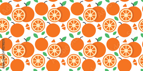 orange citrus fruit seamless pattern flat design background. fresh juicy food illustration for packaging, wallpaper, textile print, and web design. simple vector. pattern with white background 