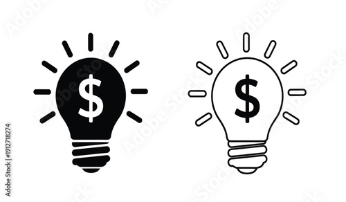 Black and white light bulb icons with dollar signs representing financial ideas and inspiration