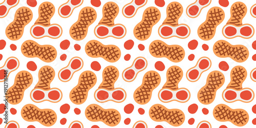 peanut seamless pattern flat design background. healthy snack, natural food illustration for packaging, wallpaper, textile print, or web design. simple vector. pattern with white background 