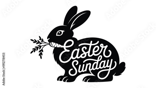 Easter Sunday bunny silhouette with decorative typography and floral branch for spring holiday celebration banner design