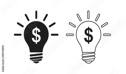Black and white light bulb icons with dollar signs representing financial ideas and inspiration