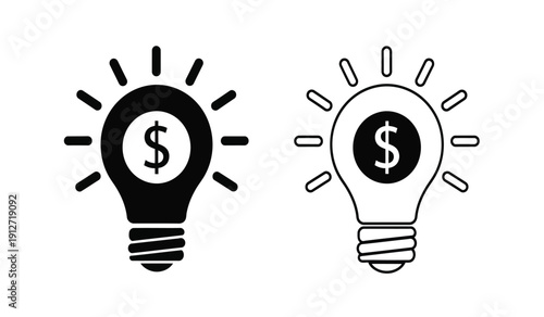 Two light bulb icons with dollar signs inside representing business ideas and financial innovation