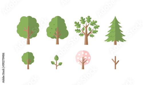 Set of diverse trees and saplings vector illustration for nature and eco concepts